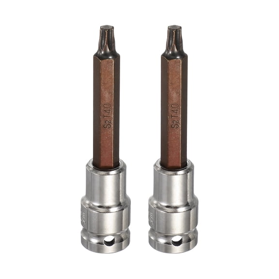 Uxcell 2Pcs Torx Bit Socket 1/2" Drive T40 S2 Steel 6 Point Head Long Screwdriver Drill Bits CR-V Steel Socket Adapter for Home Auto Axle Hex Nuts Bolts Repair