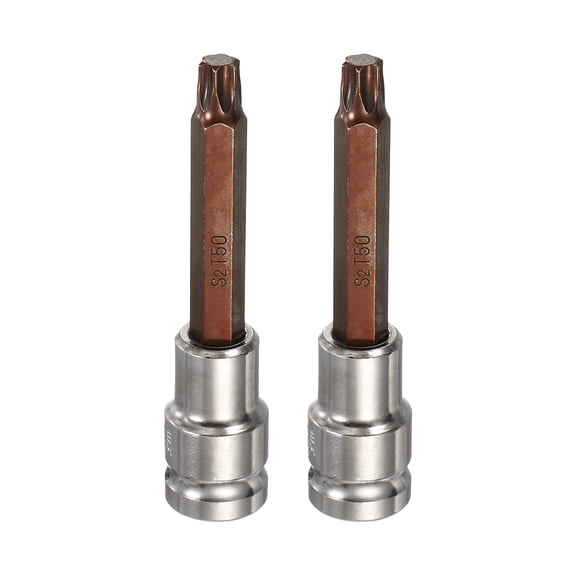 Uxcell 2Pcs Torx Bit Socket 1/2" Drive T50 S2 Steel 6 Point Head Long Screwdriver Drill Bits CR-V Steel Socket Adapter for Home Auto Axle Hex Nuts Bolts Repair