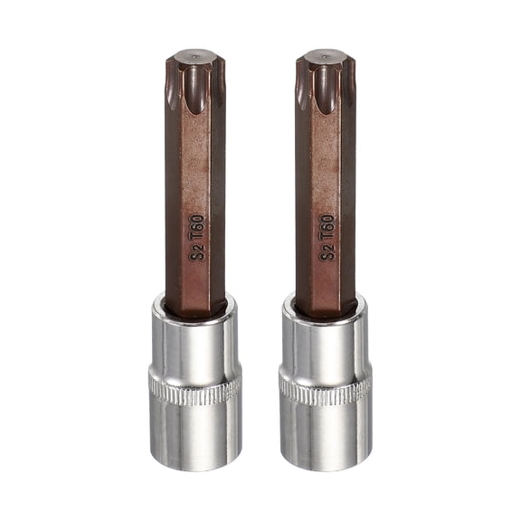 Uxcell 2Pcs Torx Bit Socket 1/2" Drive T60 S2 Steel 6 Point Head Long Screwdriver Drill Bits CR-V Steel Socket Adapter for Home Auto Axle Hex Nuts Bolts Repair
