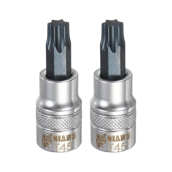 Uxcell 2Pcs Torx Bit Socket 3/8" Drive T45 S2 Steel Star Head Screwdriver Drill Bits CR-V Steel Socket Adapter for Home Auto Axle Hex Nuts Bolts Repair