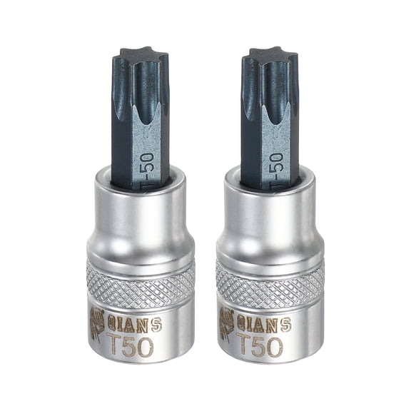 Uxcell 2Pcs Torx Bit Socket 3/8" Drive T50 S2 Steel Star Head Screwdriver Drill Bits CR-V Steel Socket Adapter for Home Auto Axle Hex Nuts Bolts Repair