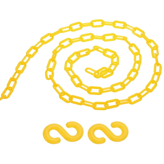 Uxcell 2Pcs Total 26Ft Plastic Safety Barrier Chain 4 S-Hooks, Yellow