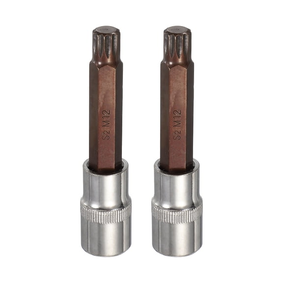 Uxcell 2Pcs Triple Square Spline Bit Socket 1/2" Drive M12 Metric Sized S2 Steel 12 Point Head Long Screwdriver Drill Bits CR-V Steel Socket Adapter for Home Auto Axle Hex Nut Bolt Repair