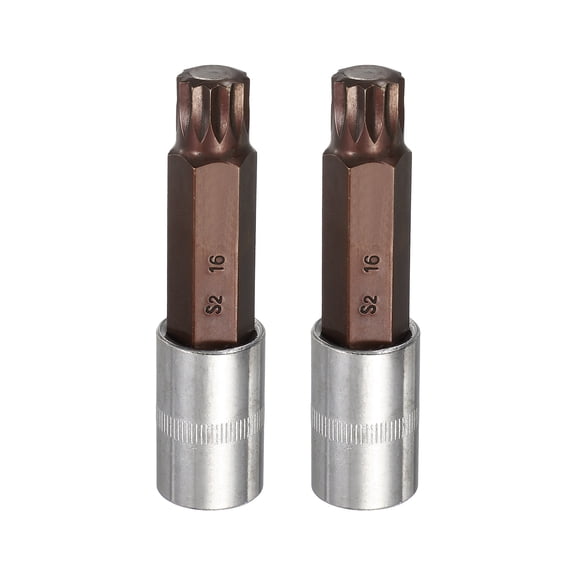 Uxcell 2Pcs Triple Square Spline Bit Socket 1/2" Drive M16 Metric Sized S2 Steel 12 Point Head Long Screwdriver Drill Bits CR-V Steel Socket Adapter for Home Auto Axle Hex Nut Bolt Repair