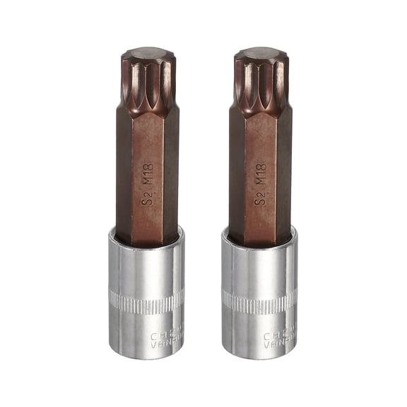 Uxcell 2Pcs Triple Square Spline Bit Socket 1/2" Drive M18 Metric Sized S2 Steel 12 Point Head Long Screwdriver Drill Bits CR-V Steel Socket Adapter for Home Auto Axle Hex Nut Bolt Repair