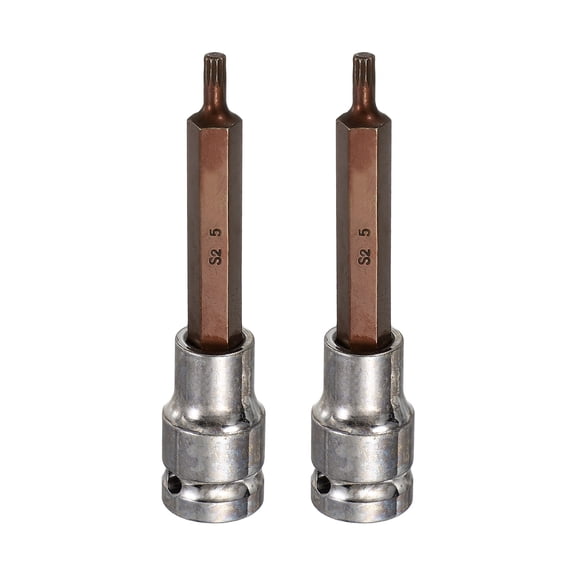 Uxcell 2Pcs Triple Square Spline Bit Socket 1/2" Drive M5 Metric Sized S2 Steel 12 Point Head Long Screwdriver Drill Bits CR-V Steel Socket Adapter for Home Auto Axle Hex Nut Bolt Repair