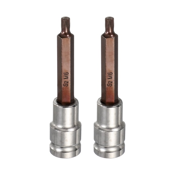 Uxcell 2Pcs Triple Square Spline Bit Socket 1/2" Drive M6 Metric Sized S2 Steel 12 Point Head Long Screwdriver Drill Bits CR-V Steel Socket Adapter for Home Auto Axle Hex Nut Bolt Repair
