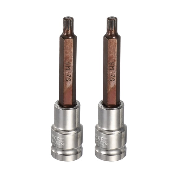 Uxcell 2Pcs Triple Square Spline Bit Socket 1/2" Drive M8 Metric Sized S2 Steel 12 Point Head Long Screwdriver Drill Bits CR-V Steel Socket Adapter for Home Auto Axle Hex Nut Bolt Repair