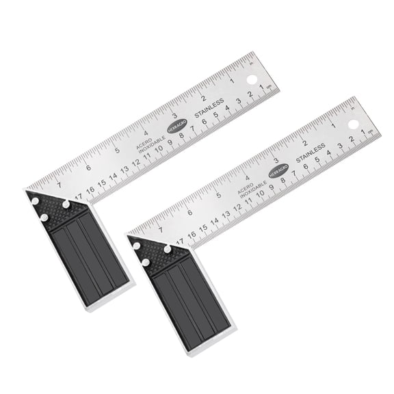 Uxcell 2Pcs Try Square Miter Square 8" Stainless Steel Precision Woodworking Square Ruler Metal Framing Carpenter Tool with Aluminium Handle for Professional Carpentry, Silver Black