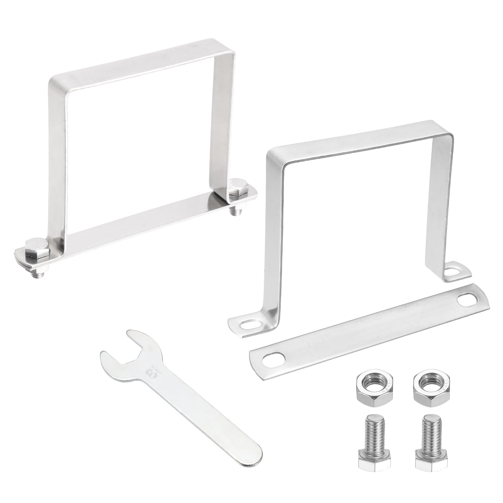 Uxcell 2Pcs U Shape Square Tube Clamp, 100x100mm U Shaped Bracket 304 Stainless Steel Square Strap Clamp with Bolt Plate Nuts and Wrench for Pipes Door Closed Bar Holder Railings