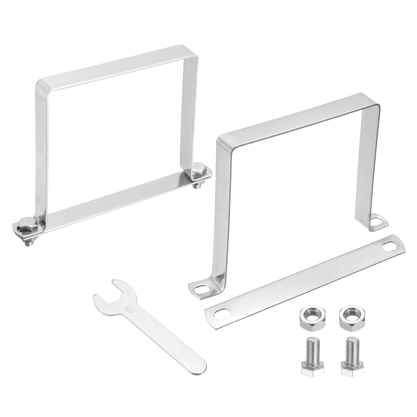 Uxcell 2Pcs U Shape Square Tube Clamp, 120x120mm U Shaped Bracket 304 Stainless Steel Square Strap Clamp with Bolt Plate Nuts and Wrench for Pipes Door Closed Bar Holder Railings