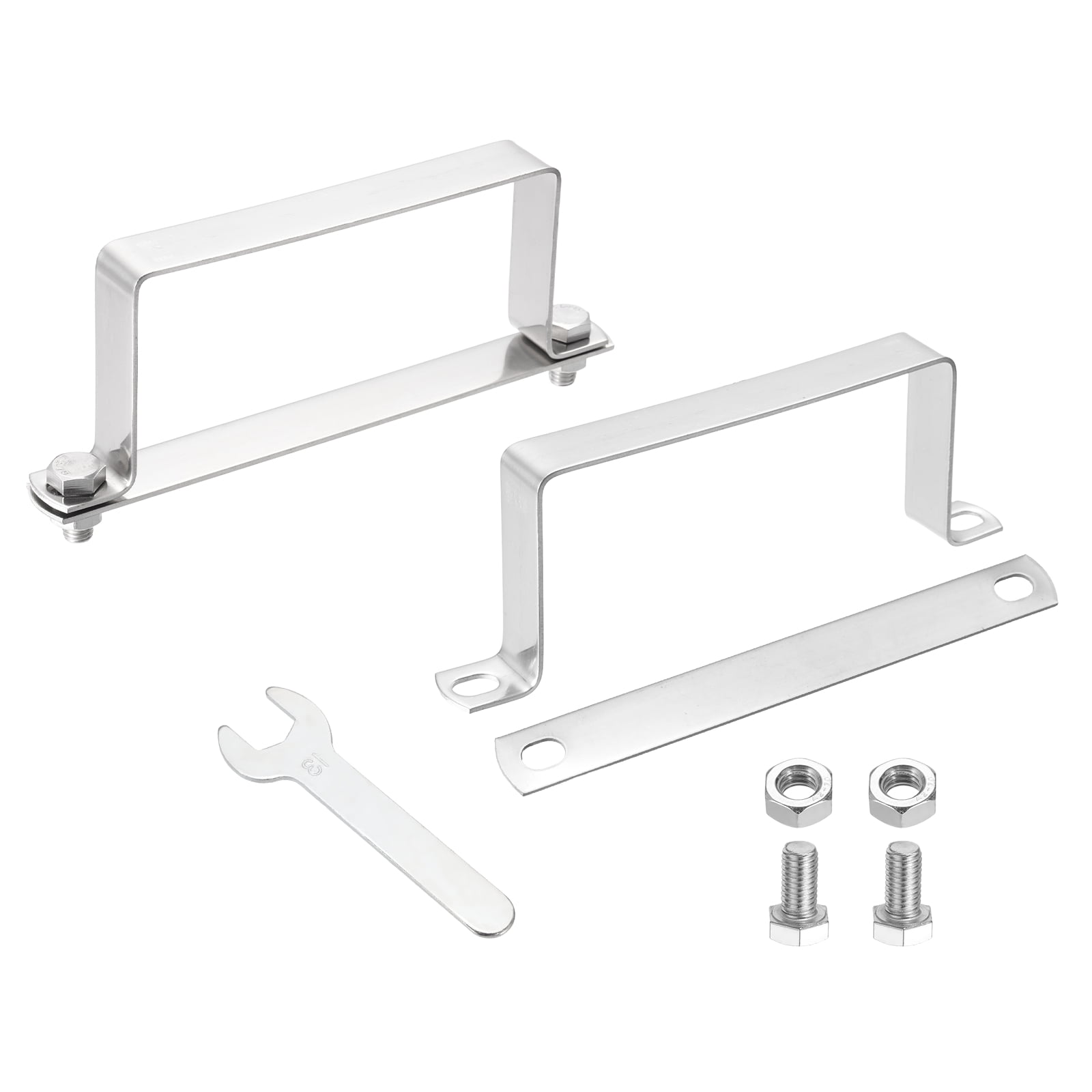 Uxcell 2Pcs U Shape Square Tube Clamp, 120x60mm U Shaped Bracket 304 Stainless Steel Square Strap Clamp with Bolt Plate Nuts and Wrench for Pipes Door Closed Bar Holder Railings