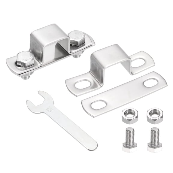 Uxcell 2Pcs U Shape Square Tube Clamp, 20x20mm U Shaped Bracket 304 Stainless Steel Square Strap Clamp with Bolt Plate Nuts and Wrench for Pipes Door Closed Bar Holder Railings