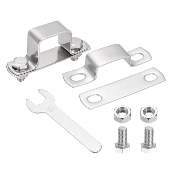 Uxcell 2Pcs U Shape Square Tube Clamp, 35x35mm U Shaped Bracket 304 Stainless Steel Square Strap Clamp with Bolt Plate Nuts and Wrench for Pipes Door Closed Bar Holder Railings
