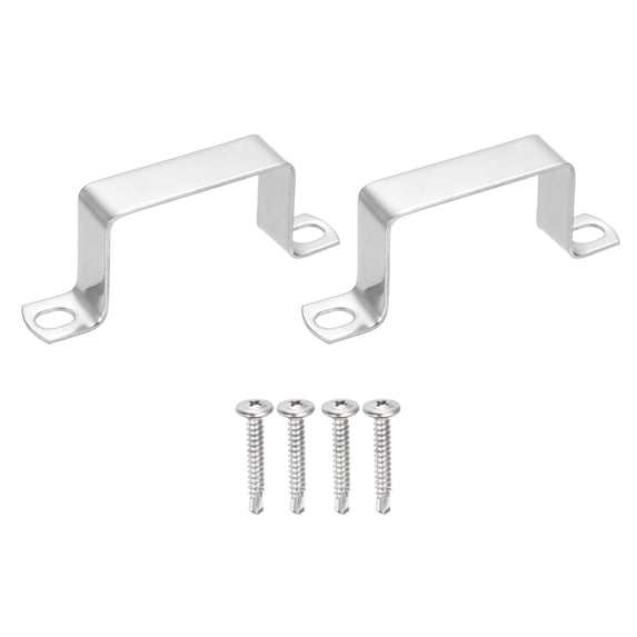 Uxcell 2Pcs U Shape Square Tube Clamp, 60x40mm U Shaped Bracket 304 Stainless Steel Square Strap Clamp with Phillips Head Self Drilling Screws for Pipes Door Closed Bar Holder Railings