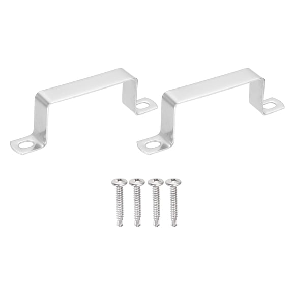 Uxcell 2Pcs U Shape Square Tube Clamp, 80x40mm U Shaped Bracket 304 Stainless Steel Square Strap Clamp with Phillips Head Self Drilling Screws for Pipes Door Closed Bar Holder Railings