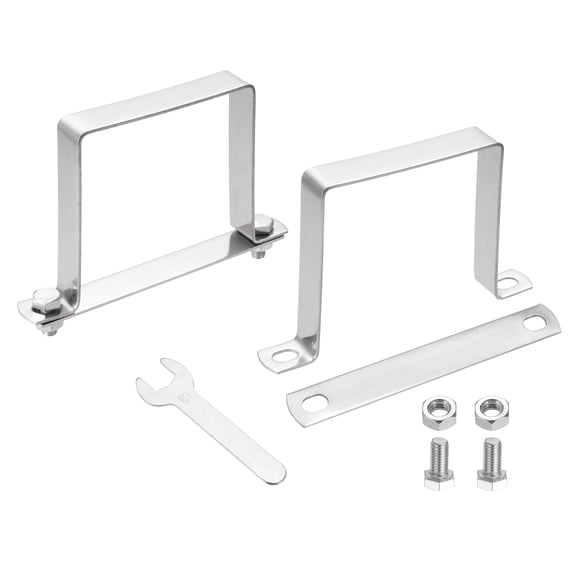 Uxcell 2Pcs U Shape Square Tube Clamp, 90x90mm U Shaped Bracket 304 Stainless Steel Square Strap Clamp with Bolt Plate Nuts and Wrench for Pipes Door Closed Bar Holder Railings