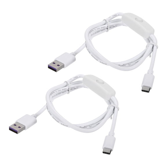 Uxcell 2Pcs USB A Switch Extension Cable, 20AWG Copper Core 5A USB C Male to Female Power Cord with on Off Switch, Charging Cable for LED Strips, LED Desk Lamp, Laptop, White 39.37