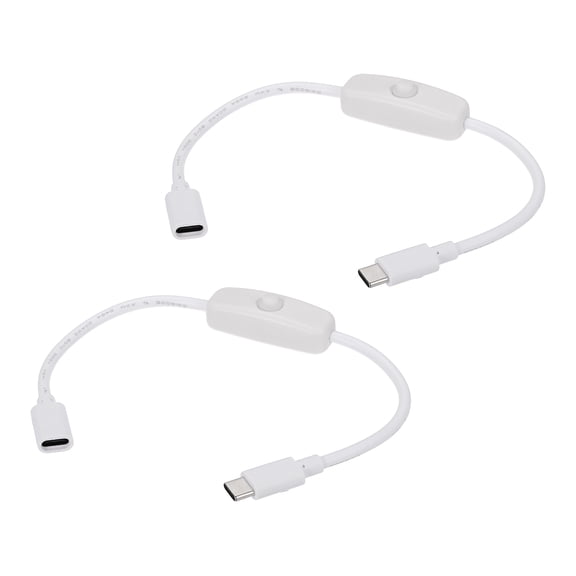 Uxcell 2Pcs USB Type C Switch Extension Cable, 20AWG Copper Core 5A USB C Male to Female Power Cord with on Off Switch, Charging Cable for LED Strips, LED Desk Lamp, Laptop, White 11.02