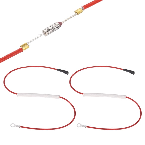 Uxcell 2Pcs Universal Rice Cooker Temperature Fuse, 185C 10A 250V Metal Thermal Fuse with Terminal and Ring Terminal Fiberglass Sleeving for Electric Pressure Cooker Repair Part
