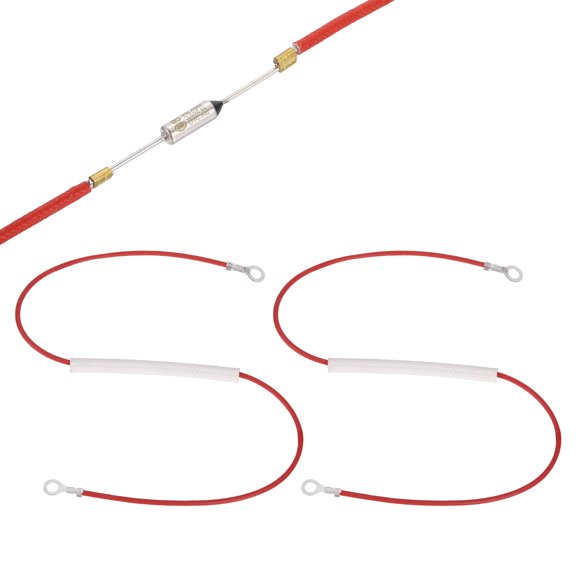 Uxcell 2Pcs Universal Rice Cooker Temperature Fuse, 240C 10A 250V Metal Thermal Fuse with Both End Ring Terminal Fiberglass Sleeving for Electric Pressure Cooker Repair Part