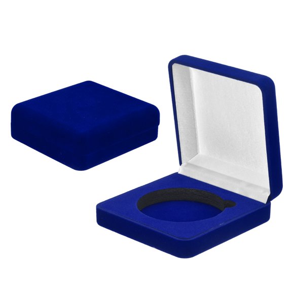Uxcell 2Pcs Velvet Challenge Coin Presentation Display Box, 60mm Coin Display Case Badge Gift Storage Protective Holder for Commemorative Medals Tokens Collection, Blue/White