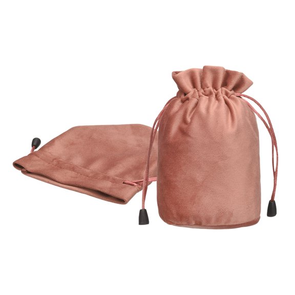 Uxcell 2Pcs Velvet Drawstring Bags, 3.5 x 5.7 Inch Dice Storage Small Pouch Gift Wrapping Bag for Wedding Party Favors, Candy Packaging, Jewelry Crystal DIY Craft, Brown