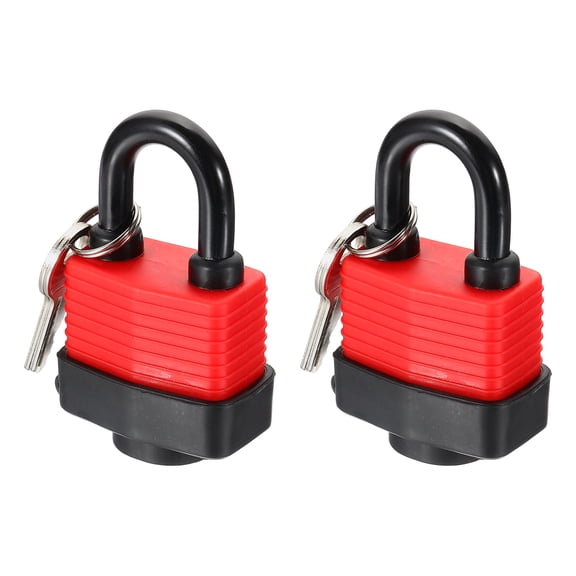 Uxcell 2 Pcs Weatherproof Padlocks, 1.9 Inch Wide Alloy Steel Outdoor Rustproof Short Beam Locks Vinyl Wrapped Waterproof Pin Tumbler Padlock with Brass Cylinder for Garages , Red