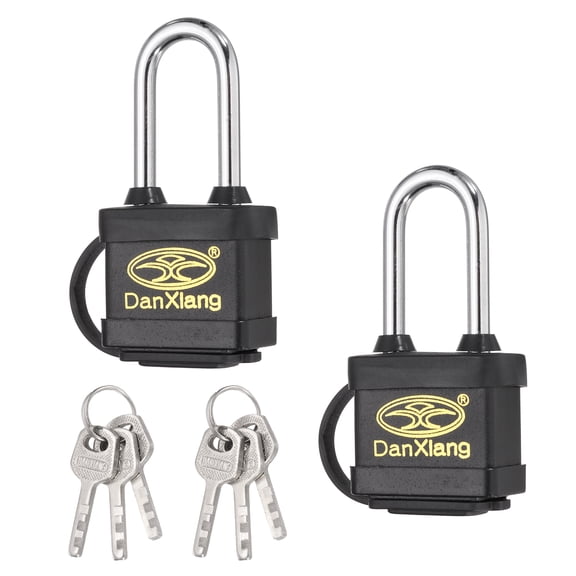 Uxcell 2Pcs Weatherproof Padlocks, 2.9 x 1.4 x 0.8 Inch Wide Alloy Steel Outdoor Rustproof Locks Vinyl Wrapped Waterproof Pin Tumbler Padlock for Garages Trailers Chains, Black