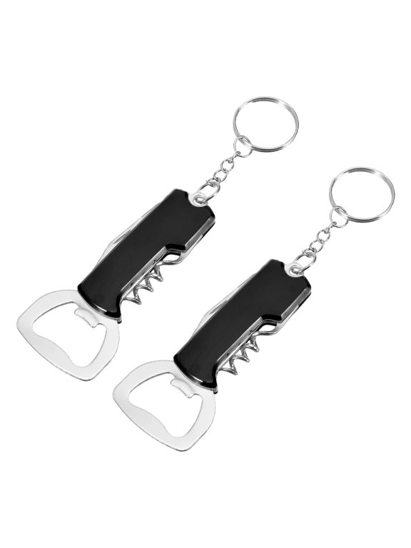 2Pcs Wine Opener Keychain, Multi-Use Waiter's Corkscrew, Compact Home Bar Tool, Black