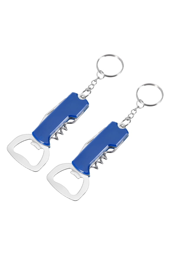 2Pcs Wine Opener Keychain, Multi-Use Waiter's Corkscrew, Compact Home Bar Tool, Blue