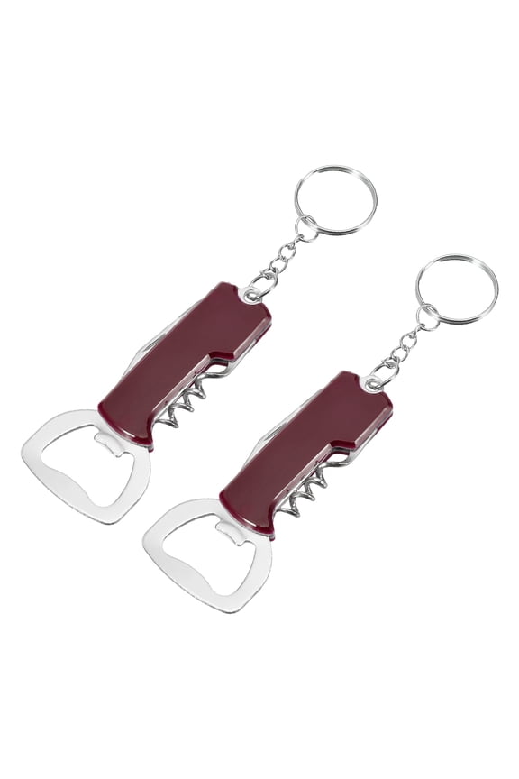 2Pcs Wine Opener Keychain, Multi-Use Waiter's Corkscrew, Compact Home Bar Tool, Dark Red