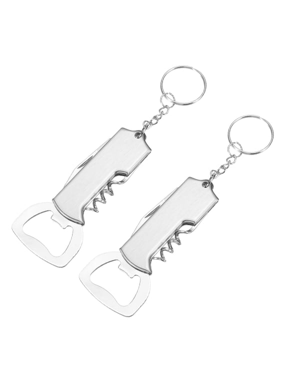 2Pcs Wine Opener Keychain, Multi-Use Waiter's Corkscrew, Compact Home Bar Tool, Silver