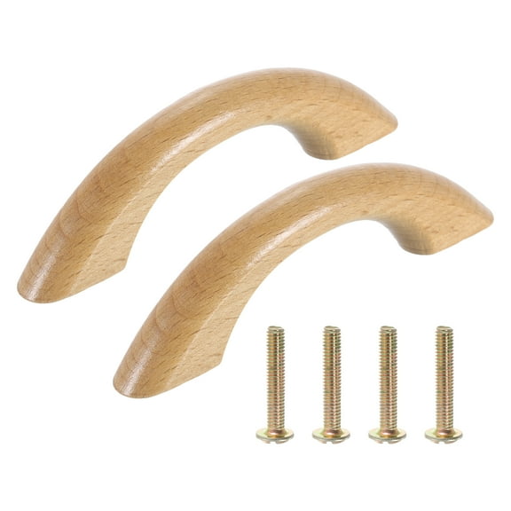 Uxcell 2Pcs Wood Drawer Pulls Handles, 64mm/2.5" Hole Spacing Bridge Shaped Beech Wood Cabinets Drawer Knobs Pull Handles