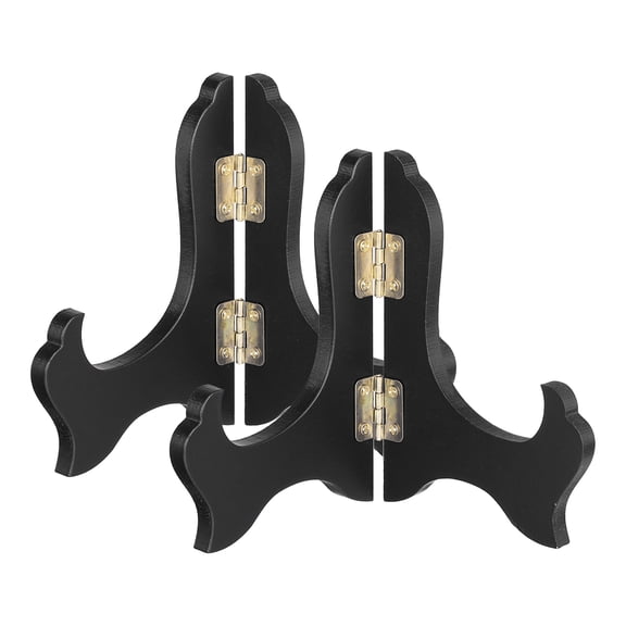 Uxcell 2Pcs Wooden Easel Plate Holder, 4" Small Wood Easels Folding Table Display Stand for Decorative Picture Frame Book Artwork Desktop Ornaments, Black