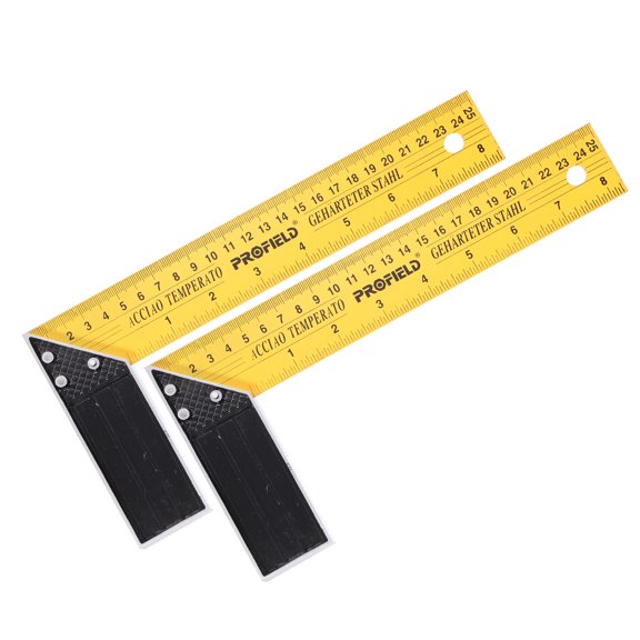 Uxcell 2Pcs Woodworking Square Ruler 10" Carbon Steel Try Square Precision Framing Carpenter Tool Right Angle Ruler with Aluminium Handle for Professional Carpentry, Yellow Black