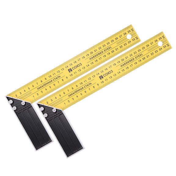 Uxcell 2Pcs Woodworking Square Ruler 12" Carbon Steel Try Square Metric Precision Framing Carpenter Tool Right Angle Ruler with Aluminium Handle for Professional Carpentry, Yellow Black