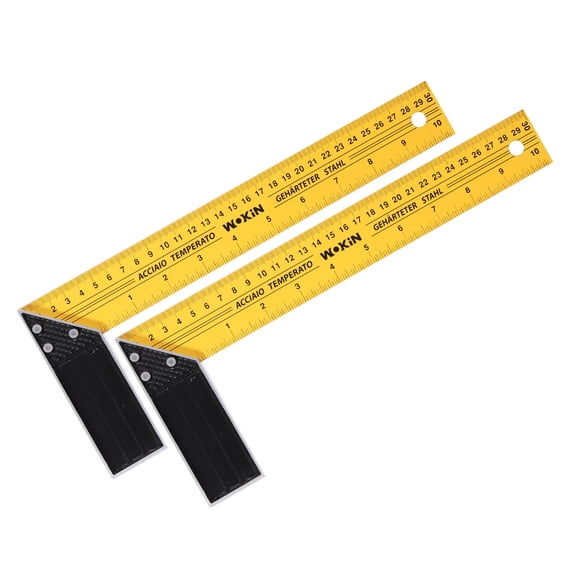 Uxcell 2Pcs Woodworking Square Ruler 12" Carbon Steel Try Square Precision Framing Carpenter Tool Right Angle Ruler with Aluminium Handle for Professional Carpentry, Yellow Black