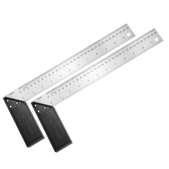 Uxcell 2Pcs Woodworking Square Ruler 12" Stainless Steel Try Square Precision Framing Carpenter Tool Metal Right Angle Ruler with Plastic Handle for Professional Carpentry, Silver Black