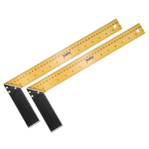 Uxcell 2Pcs Woodworking Square Ruler 16" Carbon Steel Try Square Precision Framing Carpenter Tool Right Angle Ruler with Aluminium Handle for Professional Carpentry, Yellow Black