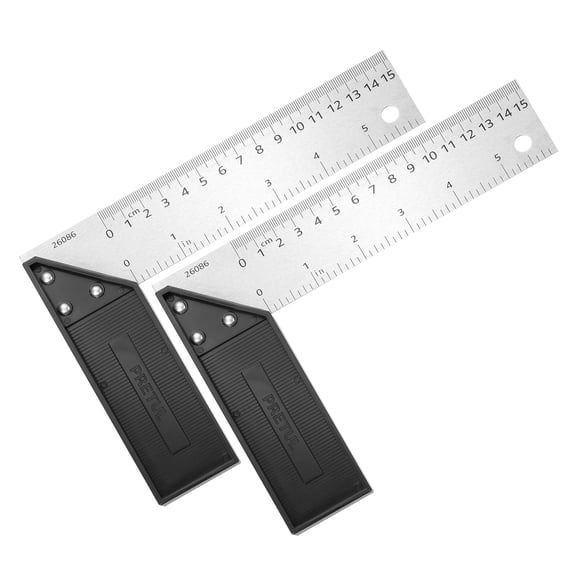 Uxcell 2Pcs Woodworking Square Ruler 6" Stainless Steel Try Square Precision Framing Carpenter Tool Metal Right Angle Ruler with Plastic Handle for Professional Carpentry, Silver Black