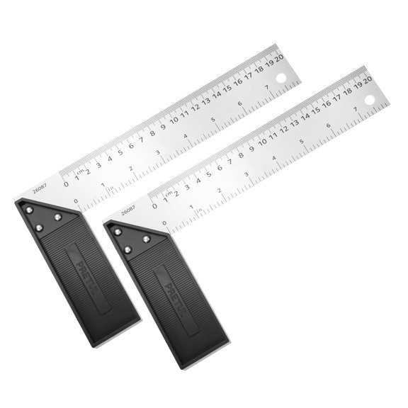 Uxcell 2Pcs Woodworking Square Ruler 8" Stainless Steel Try Square Precision Framing Carpenter Tool Metal Right Angle Ruler with Plastic Handle for Professional Carpentry, Silver Black