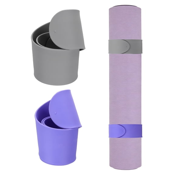 Uxcell 2Pcs Yoga Mat Strap Slap Band, One Snap Yoga Mat Slap Band for Keep Mats Tightly Rolled Adjustable Exercise Mat Sling Holder - Fitting for (Women Pilates/Gym Workout), Purple/Gray