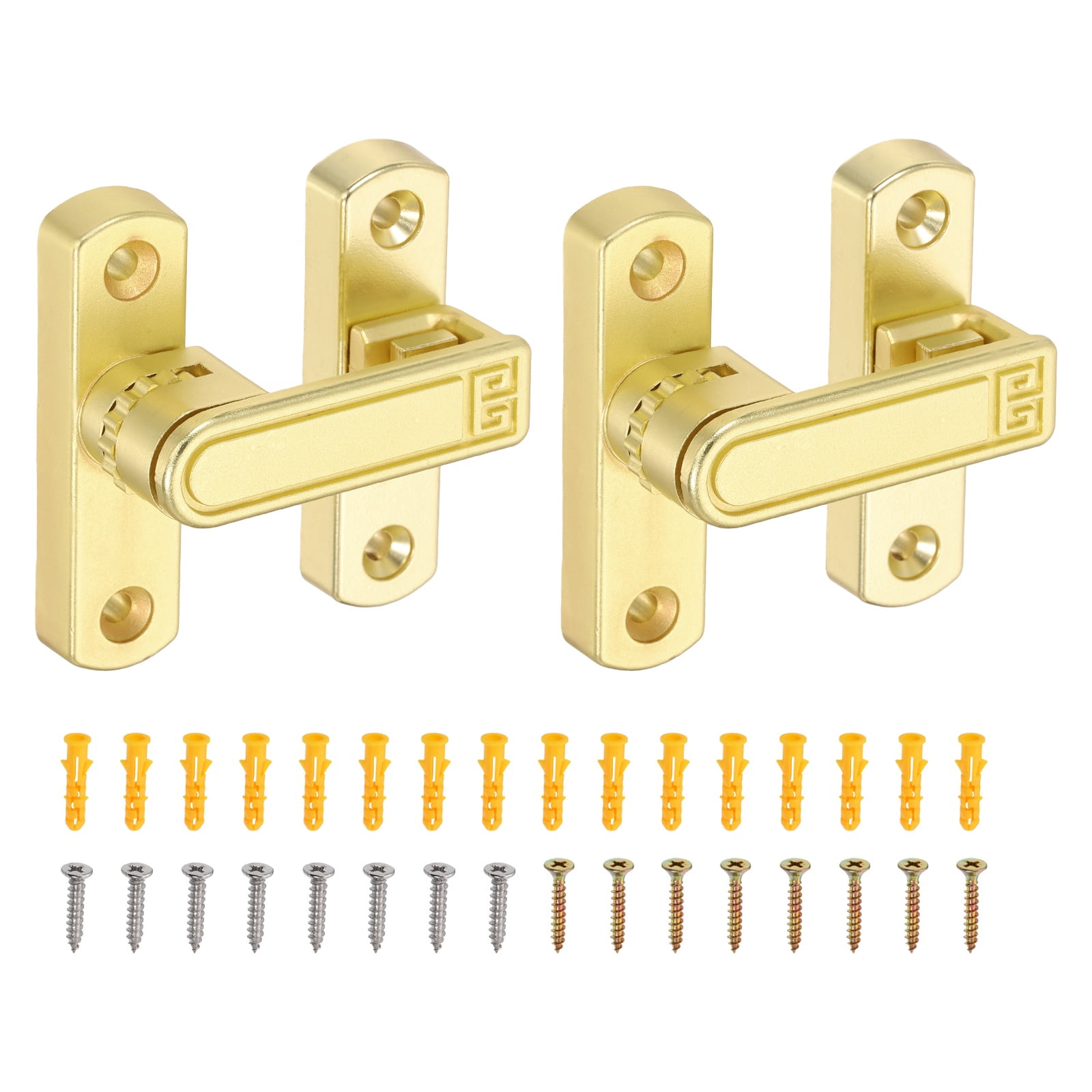 Uxcell 2PcsBarn Door Lock, Zinc Alloy 90/180 Degree Flip Gate Latches, Adjustable Security Sliding Door Latch Lock Hardware with Screws for Cabinet, Bathroom, Window, Garden, Gold