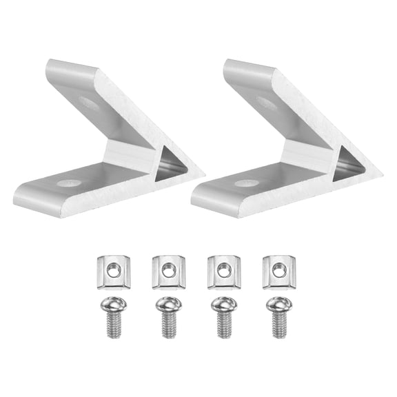 Uxcell 2Set 45 Degree Angle Corner Brackets, 3030 Series Aluminum Extrusion Profile Accessories, Corner Brace Joint Connectors with Mounting Screws and Nuts, Silver