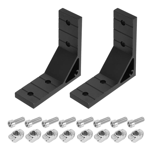 Uxcell 2Set 90 Degree Angle Corner Brackets, 78x78x28mm 3030 Series Aluminum Extrusion Profile Accessories, Corner Brace Joint Connectors with Mounting Screws and Nuts, Black