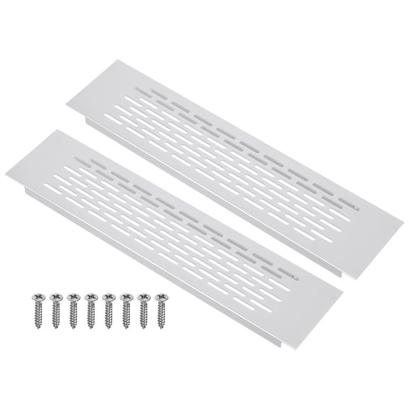 Uxcell 2Set Air Vent Cover, 12 x 3 Inch Heavy Duty Aluminum Grille Ventilation Cover with 8 Mounting Screws for Cabinet Wardrobe Kitchen Shoe Cabinet, Silver
