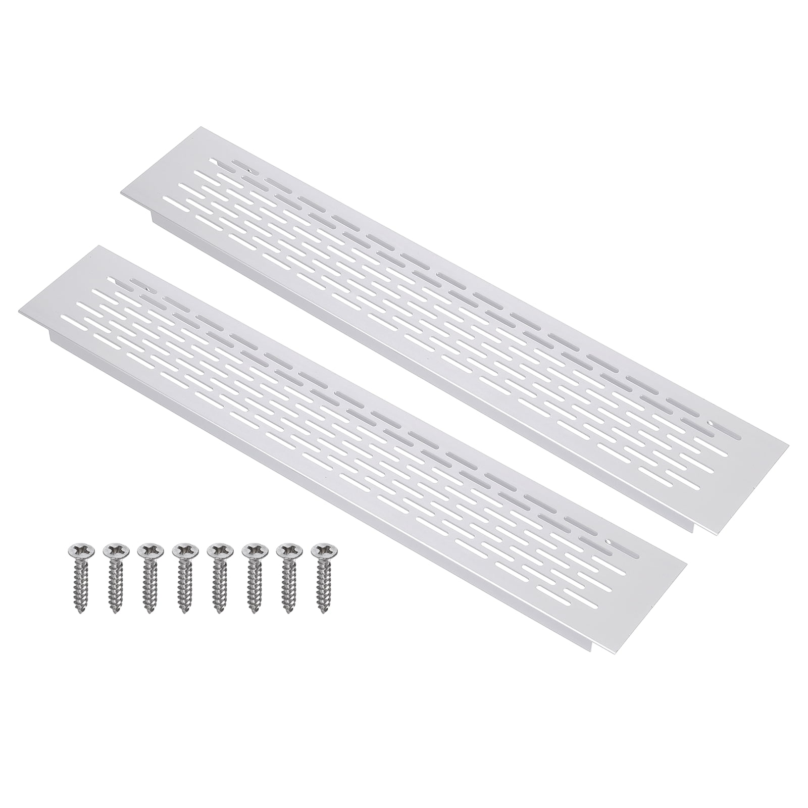 Uxcell 2Set Air Vent Cover, 16 x 3 Inch Heavy Duty Aluminum Grille Ventilation Cover with 8 Mounting Screws for Cabinet Wardrobe Kitchen Shoe Cabinet, Silver