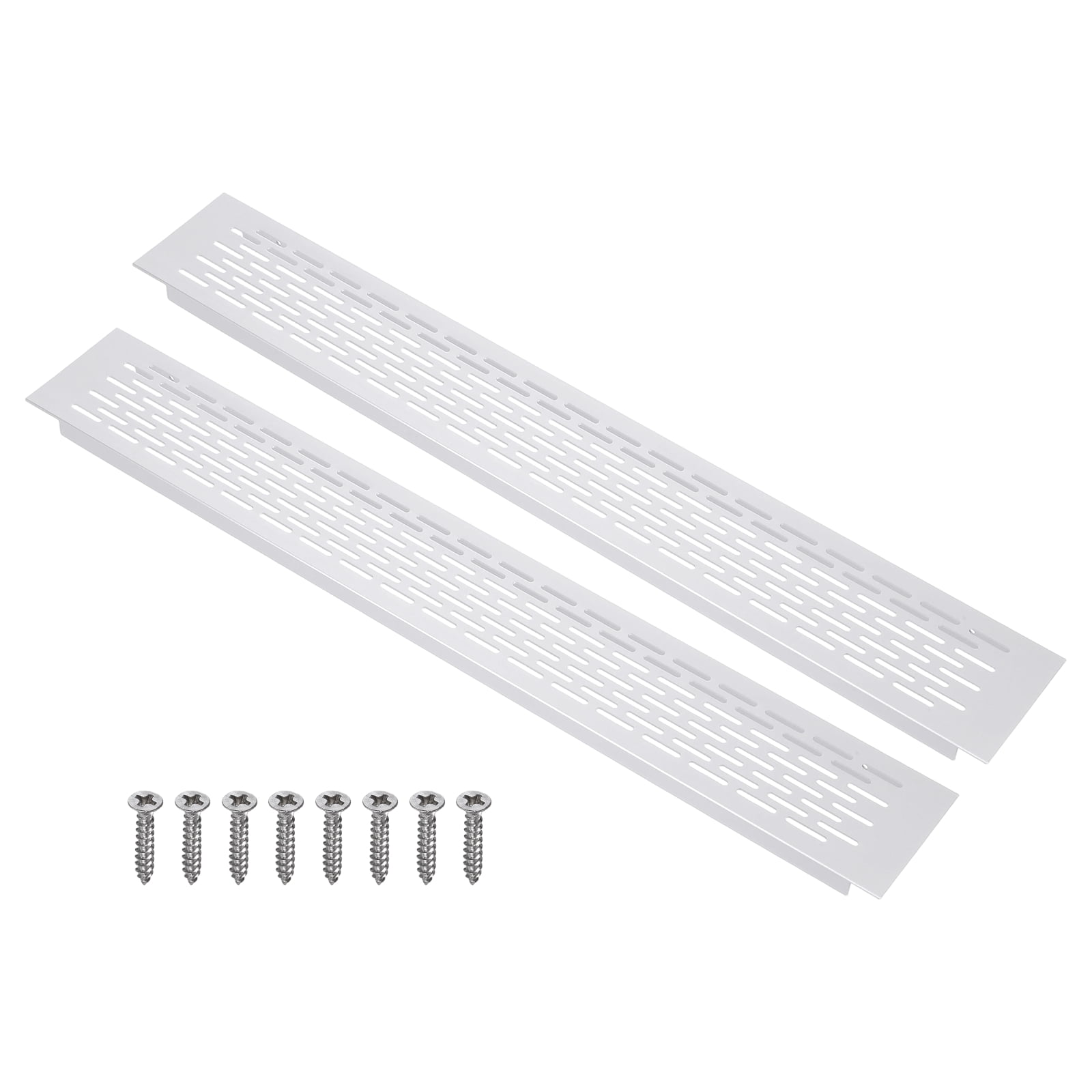Uxcell 2Set Air Vent Cover, 20 x 3 Inch Heavy Duty Aluminum Grille Ventilation Cover with 8 Mounting Screws for Cabinet Wardrobe Kitchen Shoe Cabinet, Silver