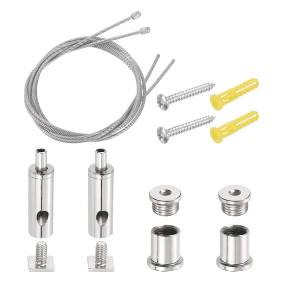 Uxcell 2Set Ceiling Hanging Wire Cable Kit, 1.6ft Bottom Adjust Adjustable Hanging Wire Rope Suspension with Square Mount Screw Kit for Pendant Chandelier Ceiling LED Panel Light, Chrome